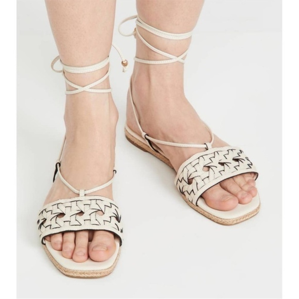 Tory Burch Sandal Basketweave Lace Up in Cream Leather